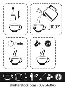Tea making instruction. Cooking infographic for manual on package.