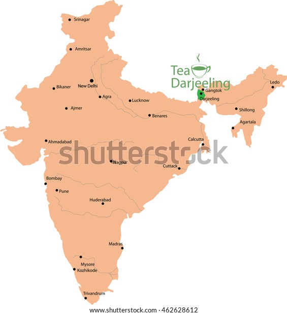 Darjeeling In India Map Tea Map Darjeeling India Stock Vector (Royalty Free) 462628612