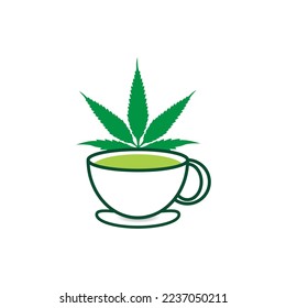 Tee Marihuana. Cannabis-Blätter werden in Kräuterdekoktion gebraut, um Schmerzen zu behandeln und den Appetit zu steigern. Marihuana-Konzept.