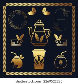 Tea and matcha vector icons collection. Big set of eco natural tea ellements. 