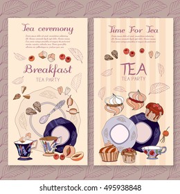 Tea menu design package time for tea and teapot, sweet pastries vector cafe menu template vector 