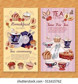 Tea menu design package time for tea and teapot, tea sweet pastries vector cafe menu template vector 