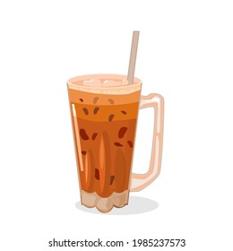 Tea with milk mixed in a clear glass with ice.Vector illustration isolated on a white background.