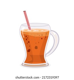 Tea with milk mixed in a clear glass with ice.Vector illustration isolated on a white background.