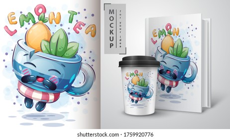 Tea with Mint and Lemon poster and merchandising. Vector eps 10