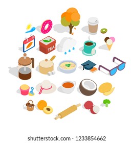 Tea mixture icons set. Isometric set of 25 tea mixture vector icons for web isolated on white background