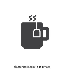 Tea mug with tea bag icon vector, filled flat sign, solid pictogram isolated on white. Symbol, logo illustration. Pixel perfect