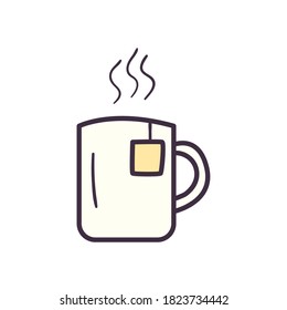 Tea mug with bag line and fill style icon design, Time drink breakfast and beverage theme Vector illustration