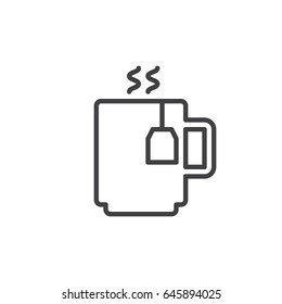 Tea mug with tea bag line icon, outline vector sign, linear style pictogram isolated on white. Symbol, logo illustration. Editable stroke. Pixel perfect