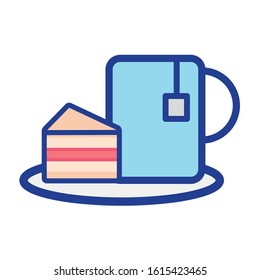 tea mug beverage with sweet cake vector illustration design
