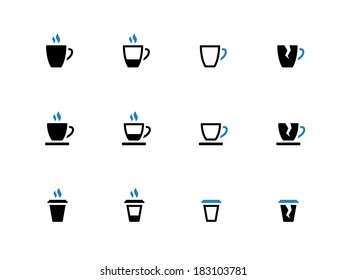 Tea mug and Coffee cup duotone icons. Vector illustration.
