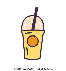 Tea mug with cover and straw line and fill style icon design, Time drink breakfast and beverage theme Vector illustration