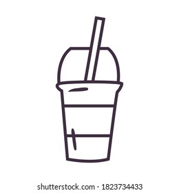 Tea mug con diseño de iconos de forma de cubierta y línea de paja, desayuno de bebida horaria Tema de bebidas Ilustración vectorial