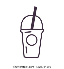 Tea mug with cover and straw line style icon design, Time drink breakfast and beverage theme Vector illustration