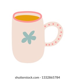 Tea Mug, Cute Ceramic Crockery Cookware Vector Illustration