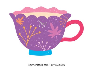 tazón de té con diseño de hojas decorativas