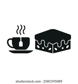 Tea mug drink and brownies food icons with a warm and comforting design, perfect for enhancing cafe, dessert, or relaxation-themed projects