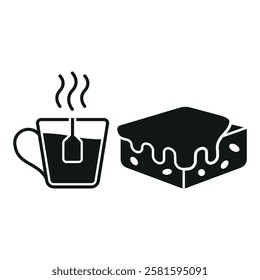 Tea mug drink and brownies food icons with a warm and comforting design, perfect for enhancing cafe, dessert, or relaxation-themed projects