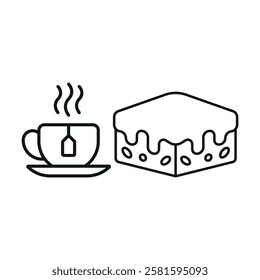 Tea mug drink and brownies food icons with a warm and comforting design, perfect for enhancing cafe, dessert, or relaxation-themed projects