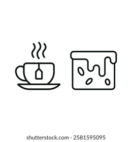 Tea mug drink and brownies food icons with a warm and comforting design, perfect for enhancing cafe, dessert, or relaxation-themed projects