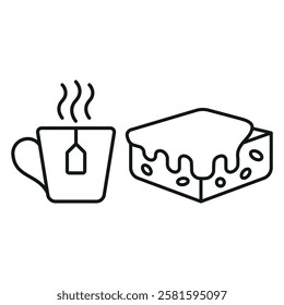 Tea mug drink and brownies food icons with a warm and comforting design, perfect for enhancing cafe, dessert, or relaxation-themed projects