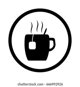 Tea mug icon. Drop shadow tea cup with teabag silhouette symbol. Cup of hot drink. Tea mug logo concept. Vector teacup isolated illustration