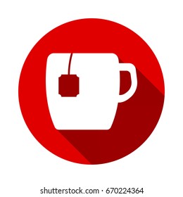 Tea mug icon isolated on red background with long shadow. flat icon