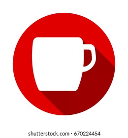 Tea mug icon isolated on red background with long shadow. flat icon