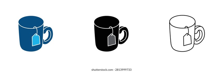 Tea mug icon set. Hot drink cup. morning breakfast beverage concepts. ceramic kitchenware herbal infusion icons. cafe restaurant break indicators.