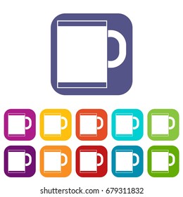 Tea mug icons set vector illustration in flat style In colors red, blue, green and other