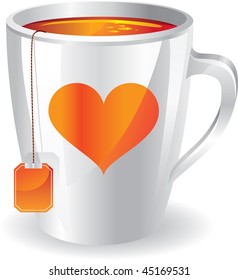 Tea mug illustration. Cup with teabag