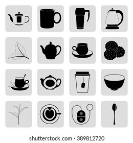  Tea mug leaf16 simple icons on white background