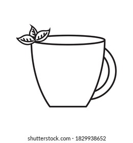 Tea mug with leaves line style icon design, Time drink breakfast and beverage theme Vector illustration