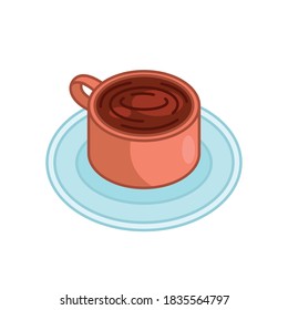 Tea mug on plate line and fill style icon design, Time drink breakfast and beverage theme Vector illustration