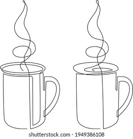 Tea mug. One line drawing. Vector illustration.
