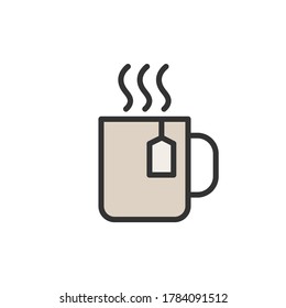 Tea mug outline icon. Hot drink. Color vector icon.