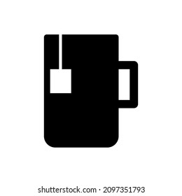 Tea mug silhouette icon. Tea bag sign. Drink logo. Black shape. Simple flat design. Vector illustration. Stock image.