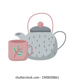 Tea mug and teapot design, Time drink breakfast and beverage theme Vector illustration