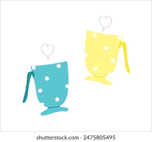 Tea mugs in cartoon style. Vector.