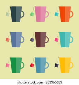 tea mugs in retro colors 