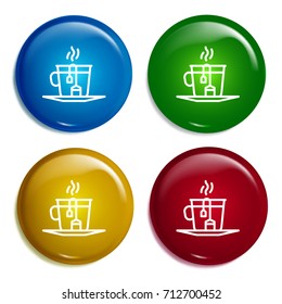 Tea multi color gradient glossy badge icon set. Realistic shiny badge icon or logo mockup