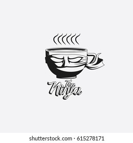 Tea Ninja Black White Logo Design Vector