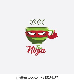 Tea Ninja Logo Design Vector