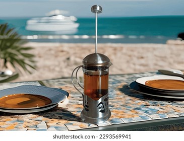 Té en la playa. Desayuno marítimo.