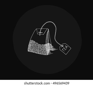Tea on black background. Free hand drawn. Vector illustration.