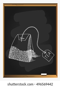 Tea on blackboard background. Free hand drawn. Vector illustration.