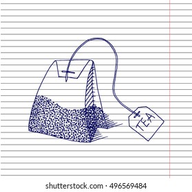 Tea on copybook background. Free hand drawn. Vector illustration.