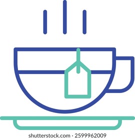 Tea outline dual color vector illustration icon design