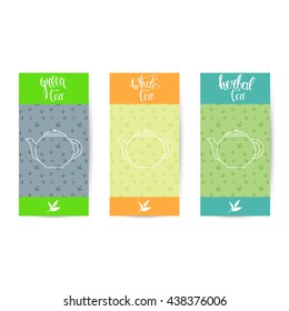 Tea packaging design .Set of design for tea package -green, white and herbal tea. Tea packaging design 