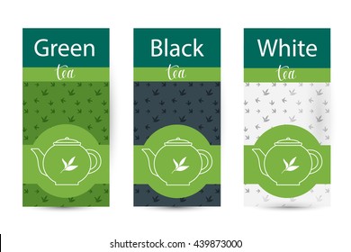 Tea packaging design .Set of design for tea package -green, white and blackl tea.Modern  tea packaging design 